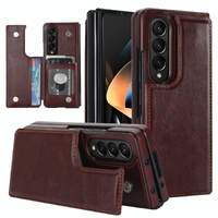 Foldable Phone Case with Double Buckle Card Slot for Samsung Galaxy z Fold4 - Brown
