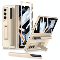 Leather Case with Holder &amp; Pen Slots for Samsung Galaxy z Fold 4 - Thin &amp; Shockproof - Gold