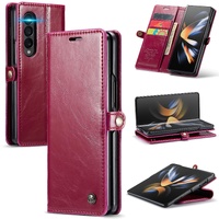 Premium Crazy Horse Leather Phone Case for Samsung Galaxy z Fold 4 - Red