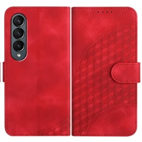 Embossed Elephant Head Phone Case for Samsung Galaxy z Fold 4 5g with Lanyard - Red