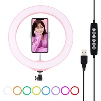 10.2 Usb Led Ring Light with 10 Modes Cold Shoe Tripod &amp; Phone Clamp - Pink