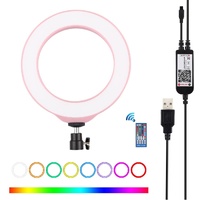 Dimmable 6.2 Usb Rgbw Led Ring Light with Cold Shoe Tripod &amp; Remote - Pink