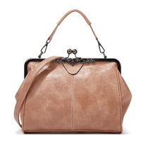 Adjustable Leather Crossbody Bag with Vintage Buckle - Apricot