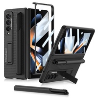 Leather Case with Holder &amp; Pen Slots for Samsung Galaxy z Fold 4 - Thin &amp; Shockproof - Cross Texture