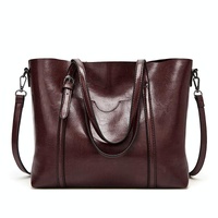 Stylish All-match Leather Handbag - Wax Finish - Deep Purple