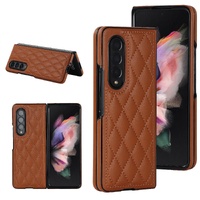 Foldable Microfiber Phone Case for Samsung Galaxy z Fold 4 - Rhombic Design - Brown