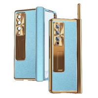 Shockproof Magnetic Litchi Pattern Phone Case for Samsung Galaxy z Fold 4 - Blue Gold