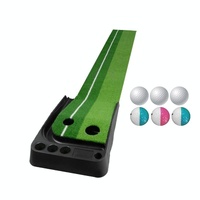2.5m Golf Putting Mat with Push Rod Trainer &amp; 6 Balls - no Auto Return