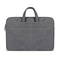Waterproof Portable One-shoulder Handbag for 14.1 Laptops with Magic Stick &amp; Suitcase Belt - Pu Leather Zipper Hidden Strap - Dark Gray