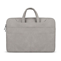 Waterproof Portable One-shoulder Handbag for 14.1 Laptops with Magic Stick &amp; Suitcase Belt - Pu Leather Zipper Hidden Strap - Light Grey