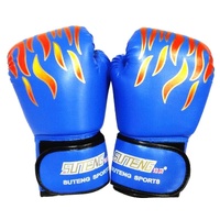 Adult Flame Pattern Pu Leather Boxing Gloves - Fitness - Blue