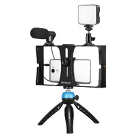 Vlogging Live Broadcast Kit With Led Fill Light Microphone Tripod Mount &amp; Cold Shoe Head - Blue