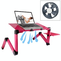 Adjustable Foldable Laptop Stand with Fans &amp; Mouse Pad - Portable Aluminum Alloy - Magenta