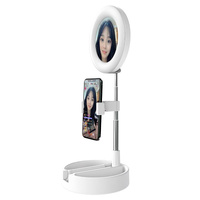 Foldable Desktop Makeup Mirror Holder with Storage - White