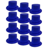 12x GLITTER TOP HAT Fancy Party Plastic Costume Tall Cap Fun Dress Up BULK - Blue