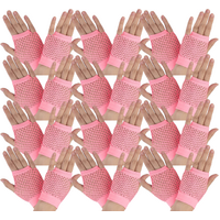 12 Pair Fishnet Gloves Fingerless Wrist Length 70s 80s Costume Party -Light Pink