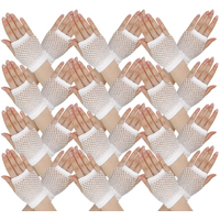 12 Pair Fishnet Gloves Fingerless Wrist Length 70s 80s Costume Party - White