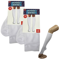 2 Pairs SCHOOL SOCKS Plain Ribbed Knee High Cotton Girls Boys Unisex Kid - White - One Size Fits Most