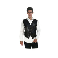 Mens Premium SEQUIN VEST Waistcoat Dance Costume Disco Sparkle Deluxe - Black