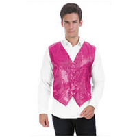 Mens Premium SEQUIN VEST Waistcoat Dance Costume Disco Sparkle Deluxe - Pink
