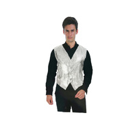 Mens Premium SEQUIN VEST Waistcoat Dance Costume Disco Sparkle Deluxe - Silver