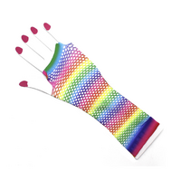 Rainbow Stripe Fishnet Fingerless Gloves 80s Costume Burlesque Mardi Gras Dance