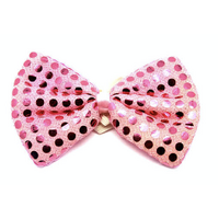SEQUIN BOW TIE Polka Dots Bowtie Party Unisex Costume  13cm x 9cm Clown - Light Pink