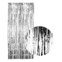 Tinsel Curtain Foil Metallic Fringe Backdrop Party Door Decorations (200cm x 100cm) - Silver