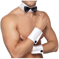 Male Stripper Set Costume Cuffs Collar &amp; Bow Tie Waiter Fun Kit Fancy Dress