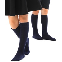 Knee High School Socks for Girls Boys Plain Cotton Rich Kids Seamless No Seam - 6-11 (Navy)