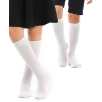 Knee High School Socks for Girls Boys Plain Cotton Rich Kids Seamless No Seam - 6-11 (White)