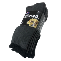 3 Pairs MERINO WOOL SOCKS Mens Heavy Duty Premium Thick Work Socks Cushion - Dark Grey - 11-14