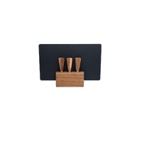 4pc Euroline Slate Wood 30cm Cheese Board w/ Plane Knife / Fork - Brown