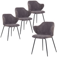 Set of 4 Dining Chairs with Corduroy Cord Fabric in Dark Grey Lincoln