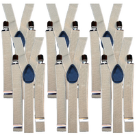 6x Mens Suspenders Braces Adjustable Strong Clip On Elastic Formal Wedding BULK - Sand