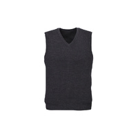 Mens Wool Blend V Neck Vest Sleeveless Double Knit  - Charcoal - Large