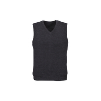 Mens Wool Blend V Neck Vest Sleeveless Double Knit  - Charcoal - Small