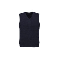 Mens Wool Blend V Neck Vest Sleeveless Double Knit  - Navy - 3X-Large