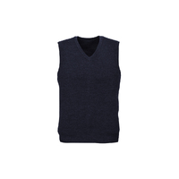 Mens Wool Blend V Neck Vest Sleeveless Double Knit  - Navy - Medium