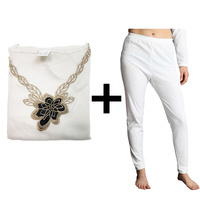 2pcs Set Womens Merino Wool Blend Pants &amp; Top Underwear Leggings Thermal Thermals - Beige - 10-12