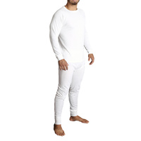 2pcs Set Mens Merino Wool Blend Long Sleeve Thermal Top &amp; Long Johns Pants Underwear - Beige - L