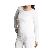 Ladies Merino Wool Blend Long Sleeve Thermal Spencer Top Underwear Thermals - Beige - 14-16