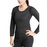 Ladies Merino Wool Blend Long Sleeve Thermal Spencer Top Underwear Thermals - Black - 18-20