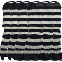 6x Womens Leg Warmers Disco Winter Knit Dance Party Crochet Legging Socks Costume - Black/White Stripe