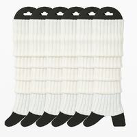 6x Womens Leg Warmers Disco Winter Knit Dance Party Crochet Legging Socks Costume - White