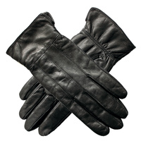 Ladies Genuine Sheepskin Leather Gloves Patch Fleece Lining Warm Winter Womens - Black - L