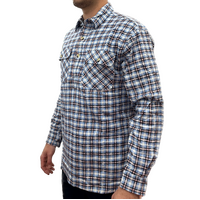 Mens Flannelette Long Sleeve Pullover Shirt 100% Cotton Flannel - Half Placket - Blue Check - M