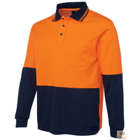 HI VIS LONG SLEEVE POLO SHIRT Top Safety Workwear Fluro Breathable Dry WB - Orange - XXL