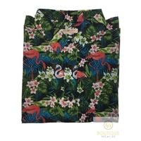 Mens Oahu Hawaiian Party Shirt Button Hippie Tops Short Sleeve Beach Holiday - Garden Flamingo (1423) - XL