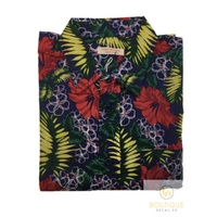 Mens Oahu Hawaiian Party Shirt Button Hippie Tops Short Sleeve Beach Holiday - Hibiscus Flower (1421) - S